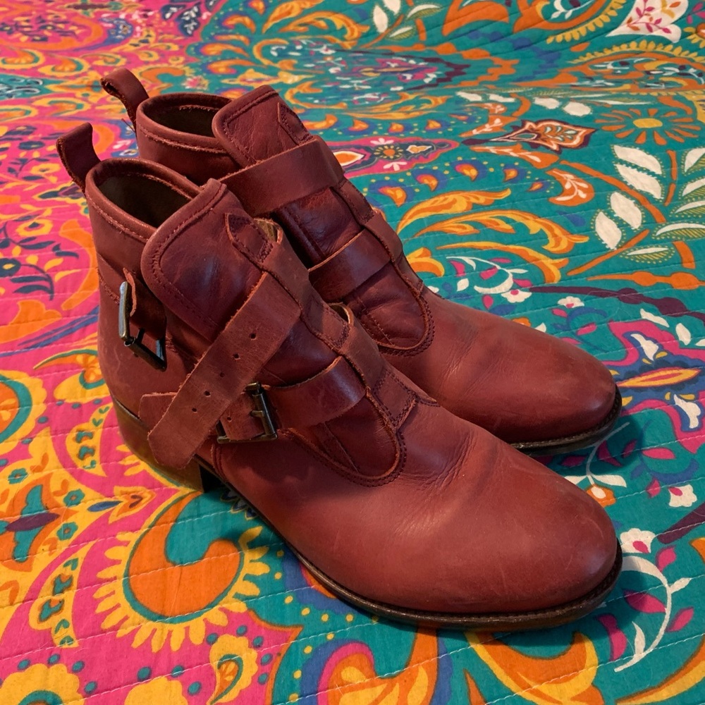 Red leather booties